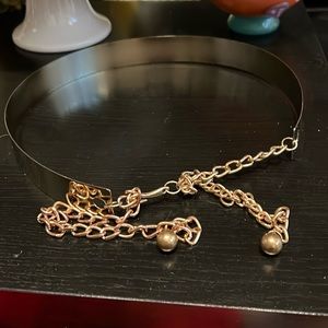 Gold metal belt with chain in front